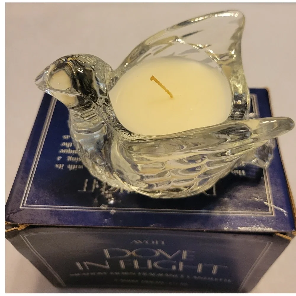 VTG Avon Candle Holder Dove In Flight Meadow Morn 1970s Collectible Glass w/ Box